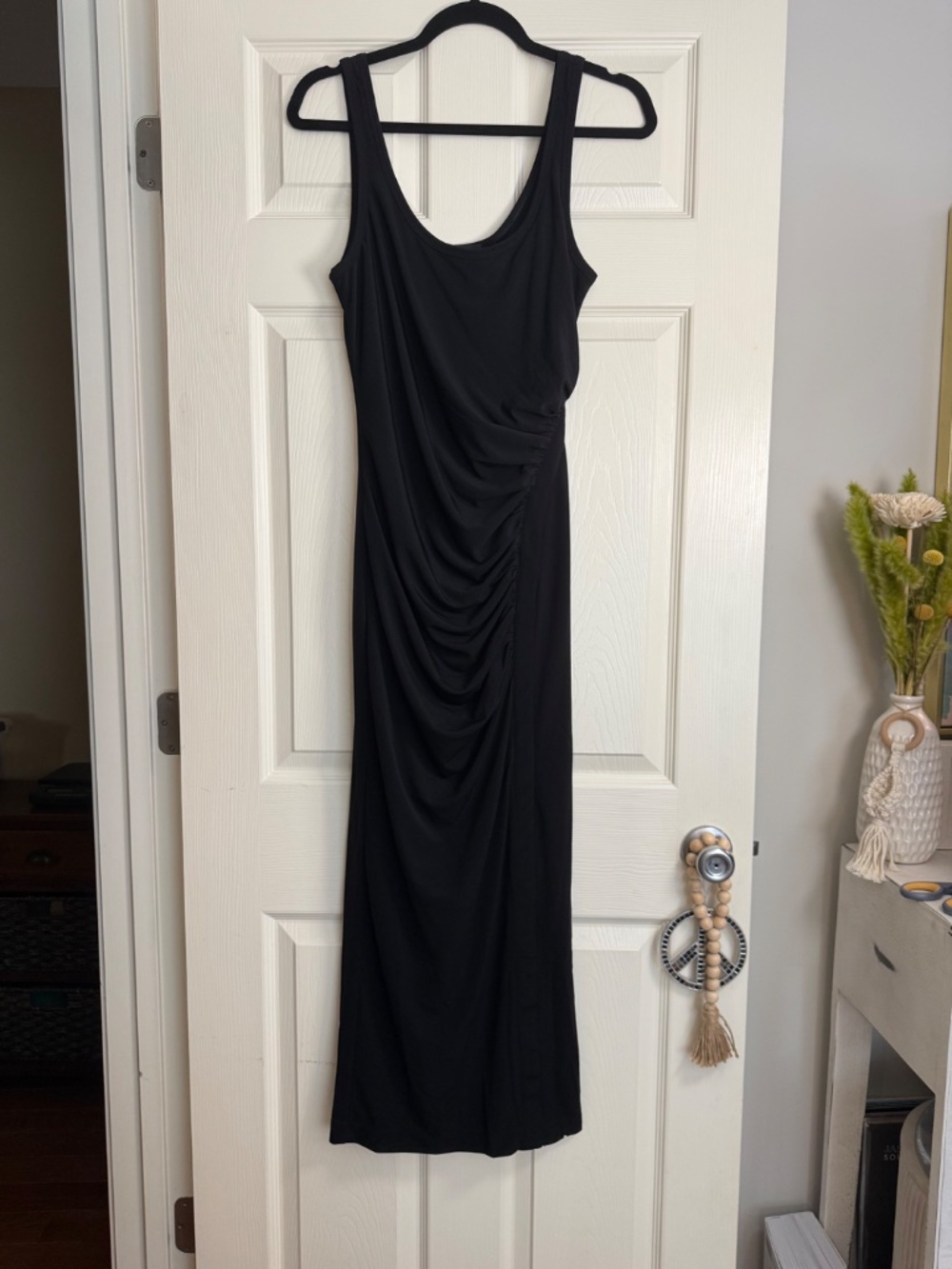 Helmut Lang Twist Tank Dress Black Ruched Snap Maxi NWT L
